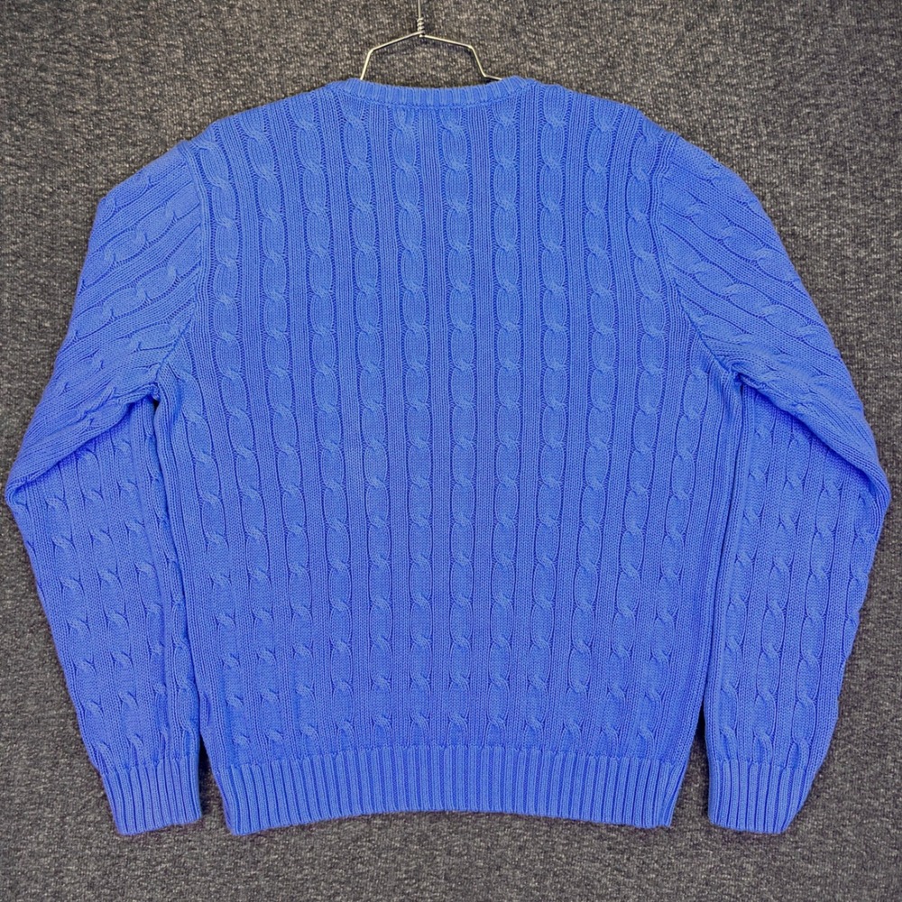 Polo Ralph Lauren V-Neck Sweater Mens XL Blue Cable Knit Casual Cotton Pony Logo - Picture 10 of 15